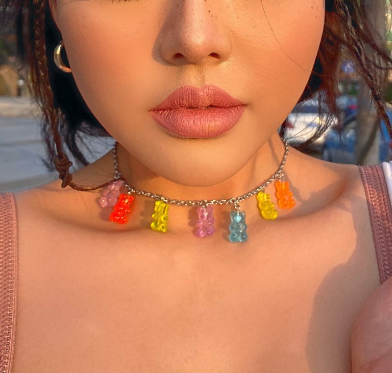 KURTCB Gummy Bear Necklace Colorful Resin Crazy Aesthetic Y2k Pendant Necklace for Women (Necklace Bracelet Hair Clip SET) - Image 2
